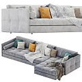 Cozy Gray Sectional Sofa With Colorful Throw Pillows And Soft Blankets 3d model