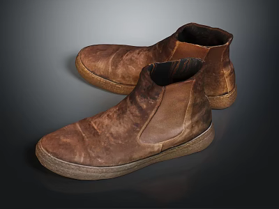 Brown High Top Leather Shoes With Vintage Distressed Design And Light Rubber Sole 3d model