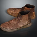 Brown High Top Leather Shoes With Vintage Distressed Design And Light Rubber Sole