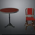Red Round Table And Chair Furniture Set With Metal Base And Wooden Frame