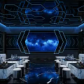 Modern KTV Interior Design With Starry Sky Background Blue Lighting And Comfortable Sofas 3d model