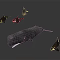 Majestic Whale Swimming With Several Penguins In Underwater Ocean Scene 3d model