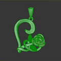 Silver Pendant Jewelry With Pink Rose And Leaf Design For Daily Use