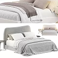 Modern Double Bed Design With Grey Headboard Pillows Blanket And Nightstand 3d model