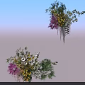 Decorative Floral Bouquets With Purple White Flowers Green Foliage And Hanging Elements
