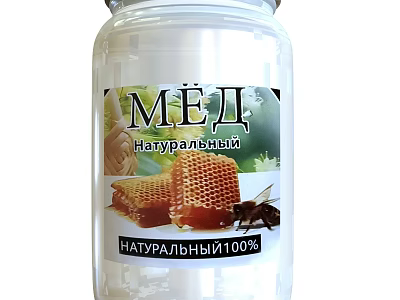 Natural 100% Honey in Glass Jar with Honeycomb and Bee Design 3d model