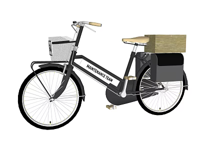 Vintage Adventure Time Bicycle With White Front Basket And Wooden Rear Box 3d model
