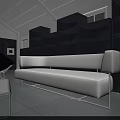 Modern Office Interior With High Ceiling Large Windows Black Shelves White Sofa And Green Plant