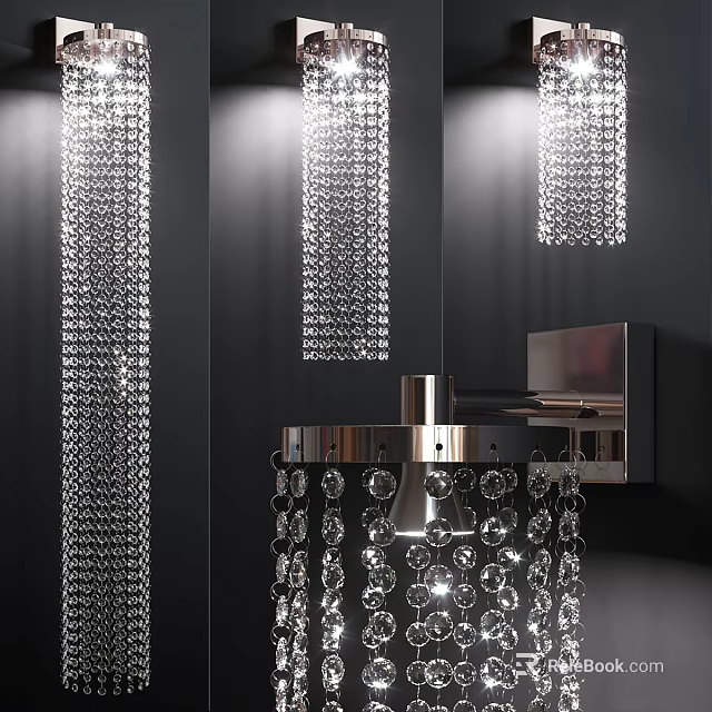 Elegant Modern Crystal Decorative Wall Lamp With Metal Frame And Illuminated Hanging Crystals 3d model 