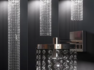Elegant Modern Crystal Decorative Wall Lamp With Metal Frame And Illuminated Hanging Crystals 3d model