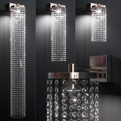 Elegant Modern Crystal Decorative Wall Lamp With Metal Frame And Illuminated Hanging Crystals 3d model