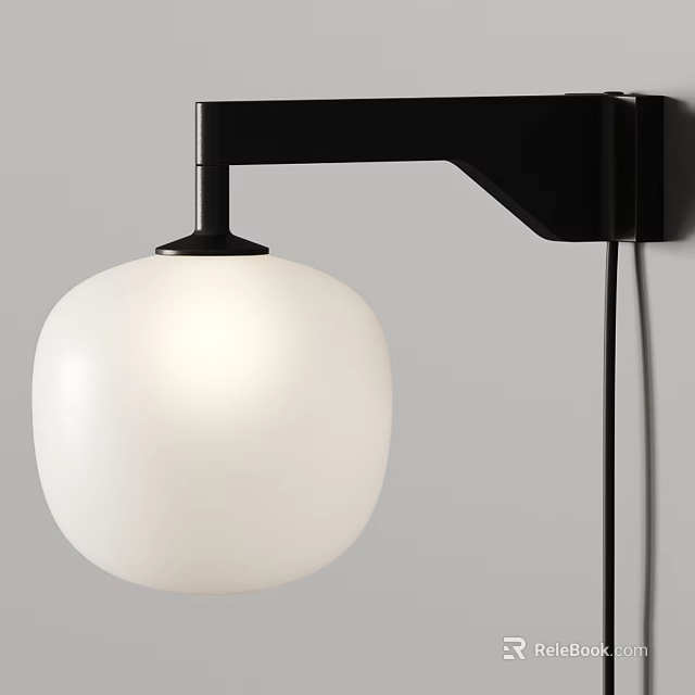Modern Wall Lamp With Black Arm And White Spherical Shade 3d model