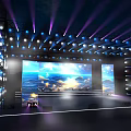 Professional Stage Setup With Colorful Lighting And Large Ocean Background Screens
