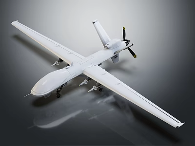 White Military Reconnaissance Drone With Long Wing Propeller And Landing Gear 3d model
