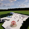 Outdoor Sports Fitness Park With Green Field Exercise Equipment And Track