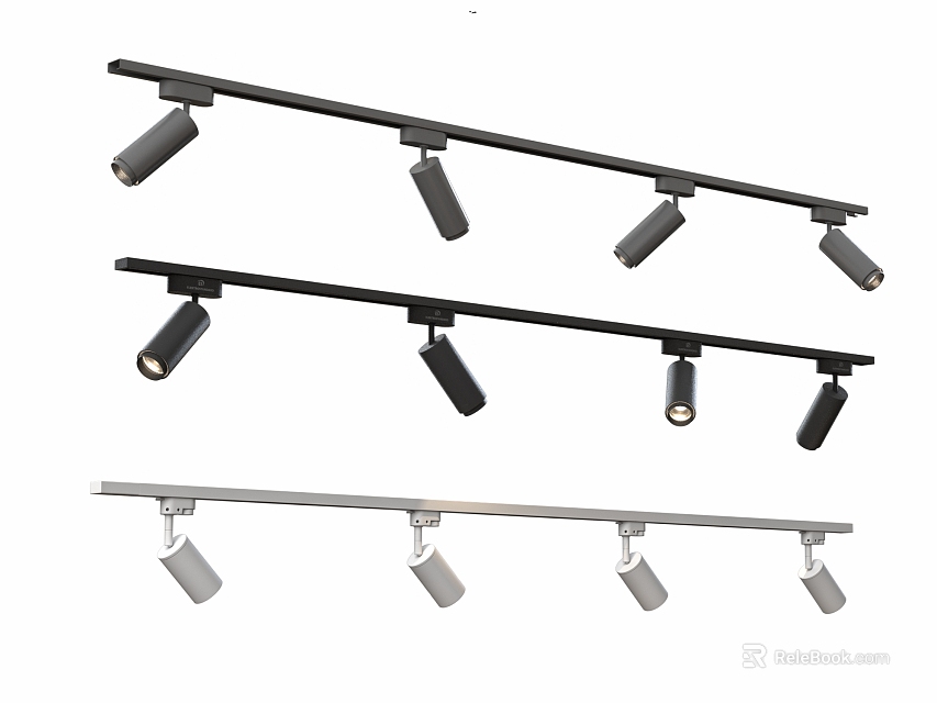 Modern Track Downlights And Spotlights In Black And Silver For Home Lighting 3d model 