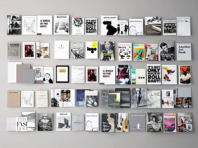 Varied Books and Magazines Display With Colorful Black White Covers And Artistic Themes 3d model