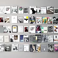 Varied Books and Magazines Display With Colorful Black White Covers And Artistic Themes