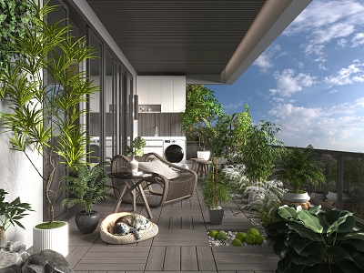 Villa Balcony Terrace Landscape 3d model