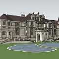 European Style Architecture With Classical Design Symmetrical Facade Arched Windows And Tower