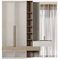 Modern Bathroom Vanity With Wooden Slatted Doors Open Shelves And White Countertop