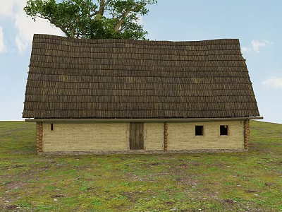 Rural Adobe Cottage With Thatched Roof And Green Grass Surroundings 3d model