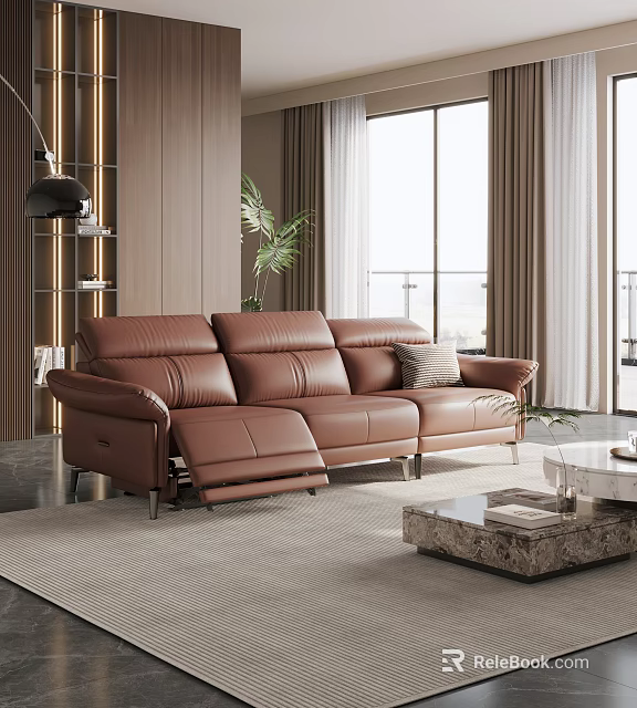 Premium Brown Leather Three Seater Recliner Sofa For Modern Elegant Comfortable Home Living Room Decor 3d model 