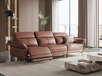 Premium Brown Leather Three Seater Recliner Sofa For Modern Elegant Comfortable Home Living Room Decor 3d model