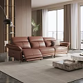 Premium Brown Leather Three Seater Recliner Sofa For Modern Elegant Comfortable Home Living Room Decor