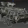 Military Armored Vehicle with Camouflage 6x6 Wheel Configuration Roof Mounted Weapon System in Outdoor Environment
