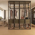 Modern Walk in Closet Design With Glass Door Cabinets Hanging Clothes And Shoes