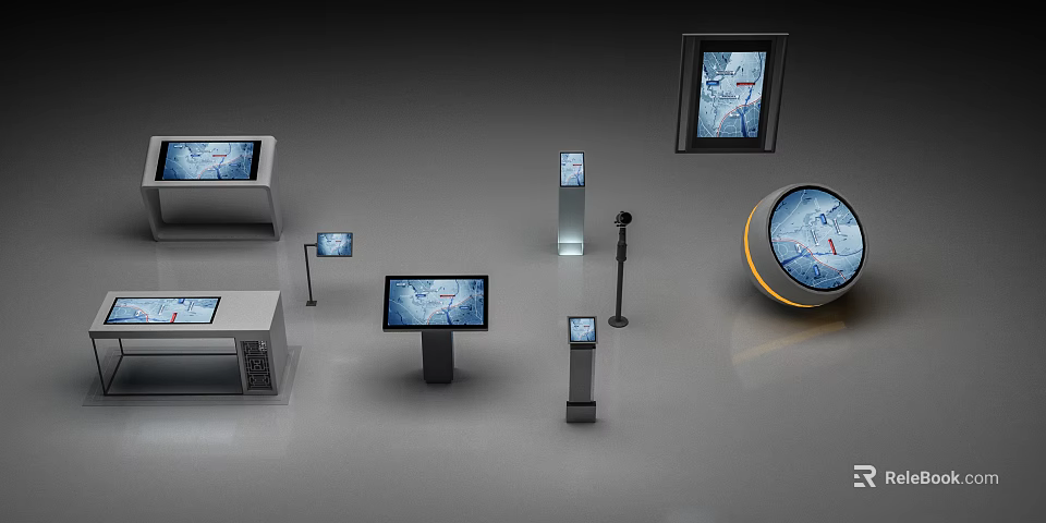 Public Facilities Featuring Digital Information Display Screens With Floor-standing Wall-mounted And Desktop Units 3d model 