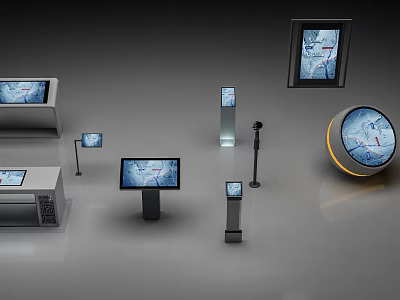Public Facilities Featuring Digital Information Display Screens With Floor-standing Wall-mounted And Desktop Units 3d model
