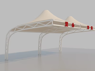 White Membrane Structure Canopy with Dual Peaks and Metal Supporting Frame 3d model