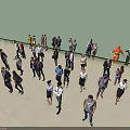 Crowd of People Walking and Standing in Open Space with Various Outfits and Light Background
