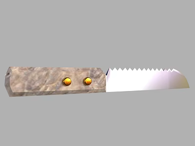 Tactical Weapon With Stone Textured Handle Golden Studs And Silver Serrated Blade 3d model