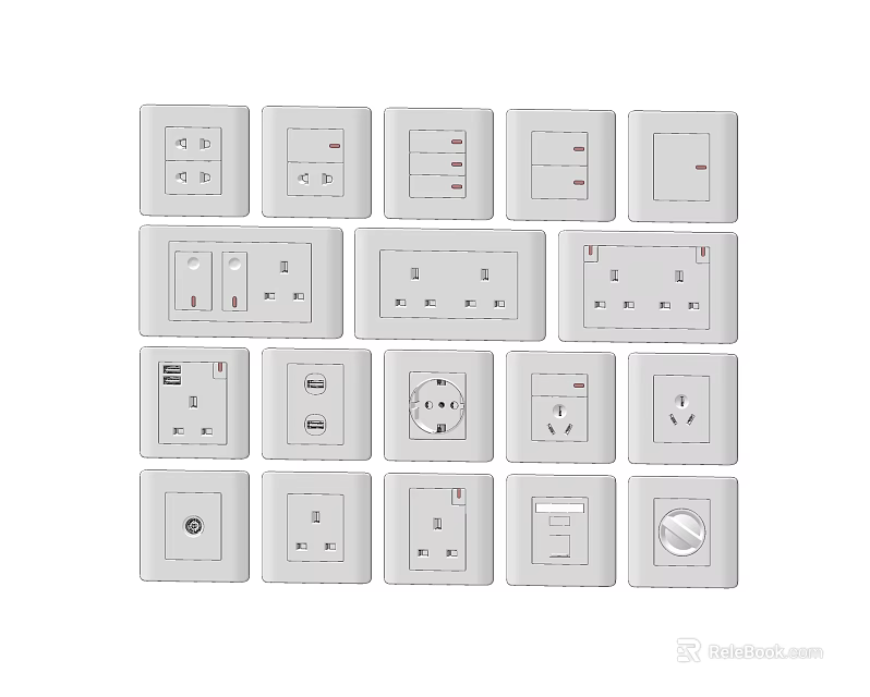 Various Modern White Switch Panels With Different Functional Designs And Interfaces 3d model