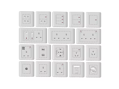 Various Modern White Switch Panels With Different Functional Designs And Interfaces 3d model
