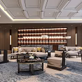 Luxurious Clubhouse Interior With Sofas Marble Walls And Ceiling Details 3d model