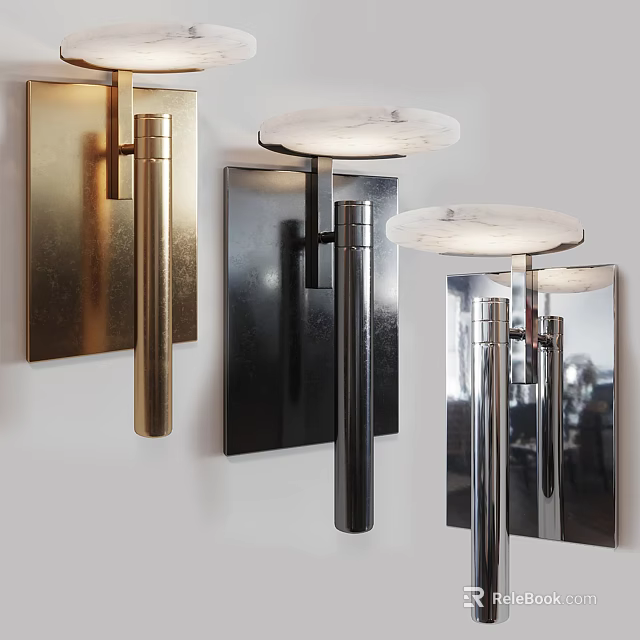 Modern Wall Lamps With Gold Black Silver Metal Bases And Marble Shades For Interior Decor 3d model 