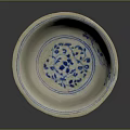 Ceramic Sculpture Bowl With White Base And Blue Floral Carved Patterns