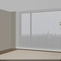 White Sheer Vertical Curtains For Modern Interior With City View And Indoor Plant
