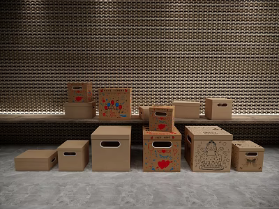 Decorative Cardboard Boxes For Household Storage With Various Sizes And Designs 3d model