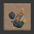 Water Platform Scene Featuring Hut With Straw Roof Black Flag Wooden Chairs And Flying Birds
