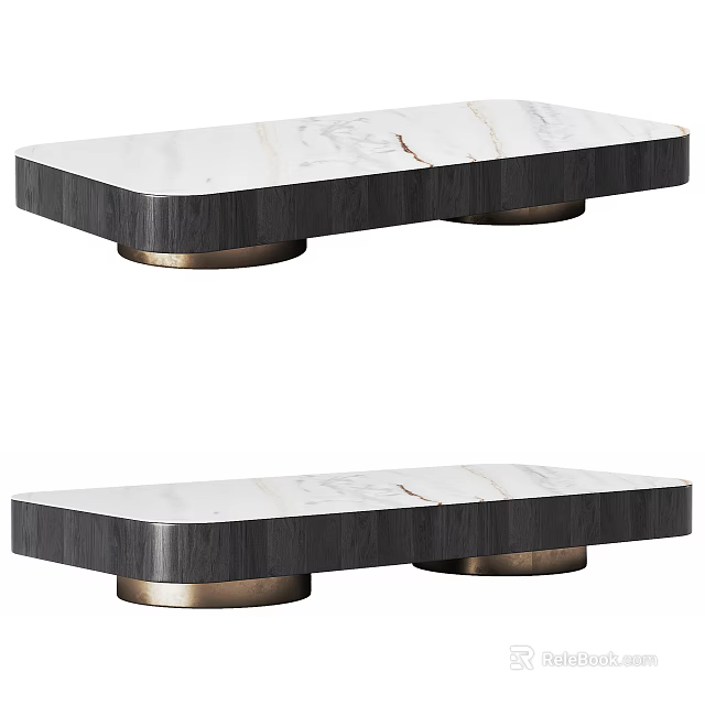 Modern Coffee Table Design With Marble Veined Top Black Frame And Gold Base 3d model 