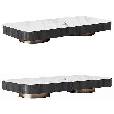 Modern Coffee Table Design With Marble Veined Top Black Frame And Gold Base 3d model