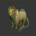 3D Rendered Mythical Creature With Lion Body Ram Horns And Pink Tail