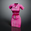 Stylish Pink Short Sleeve Leather Dress With Zipper And Belt Design