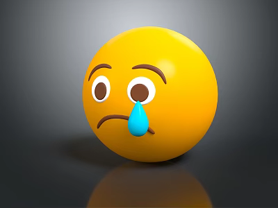 Yellow Decorative Ornament Set With Sad Expression And Blue Tear On Gray Background 3d model