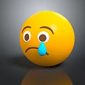 Yellow Decorative Ornament Set With Sad Expression And Blue Tear On Gray Background
